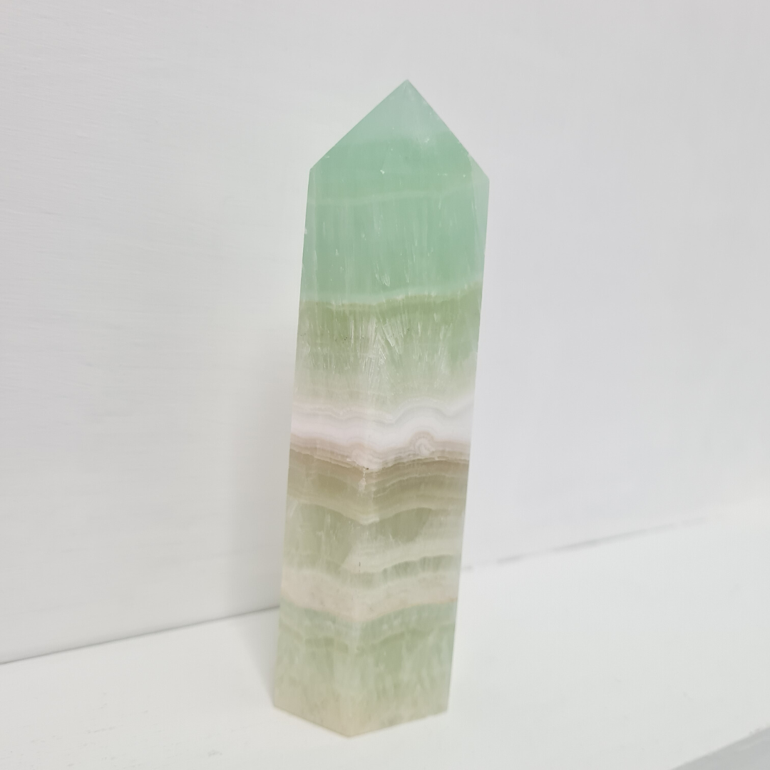 772g Pistachio Calcite Gemstone Tower