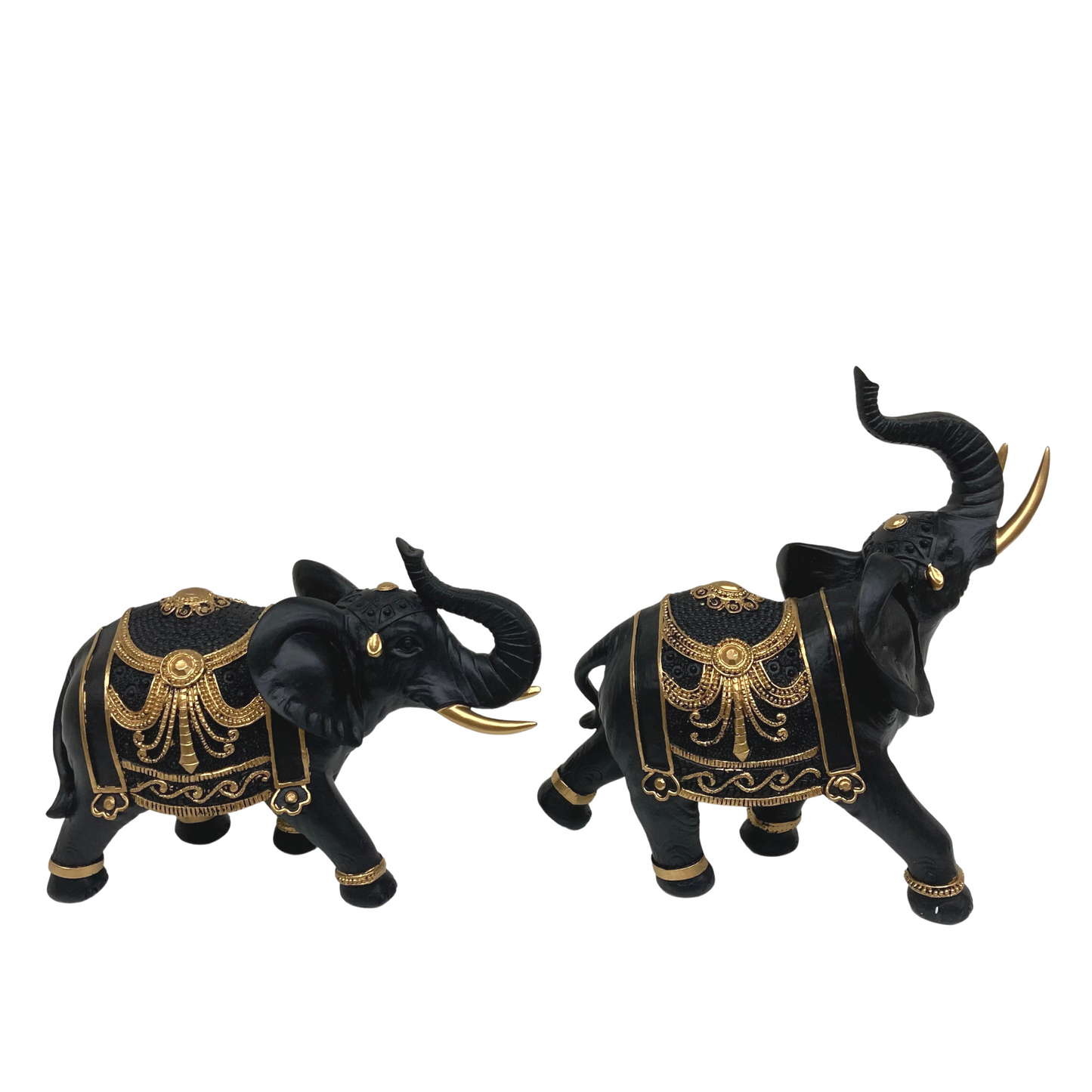 2pc Black and Gold Resin Elephants