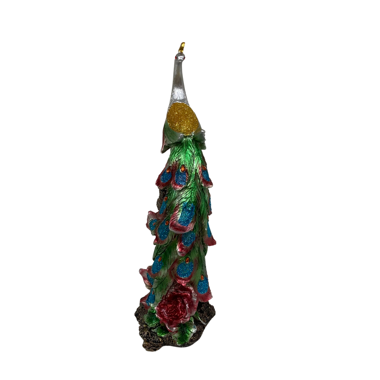 Silver Colourful Peacock Statue
