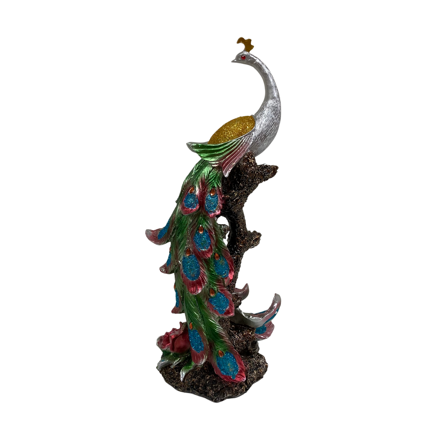 Silver Colourful Peacock Statue