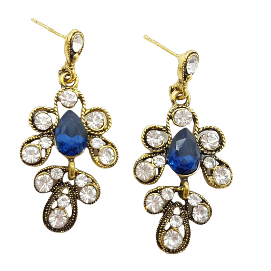 Antique Style Blue Rhinestone Earrings