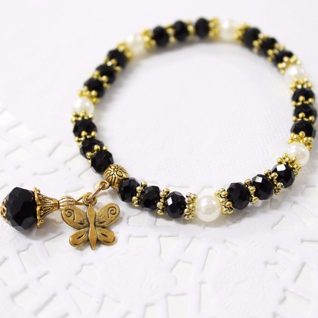 Black Beaded Stretch Bracelet