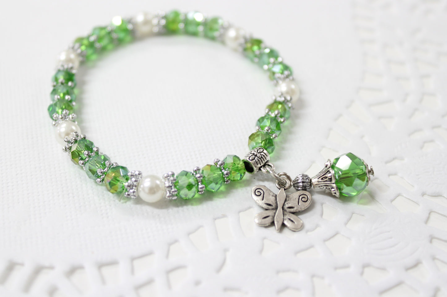 Green Crystal Beaded Stretch Bracelet