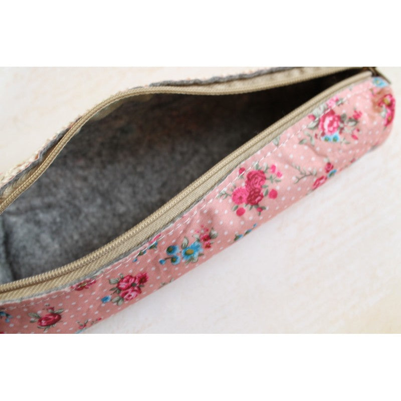 Pink Floral Fabric Pencil Case