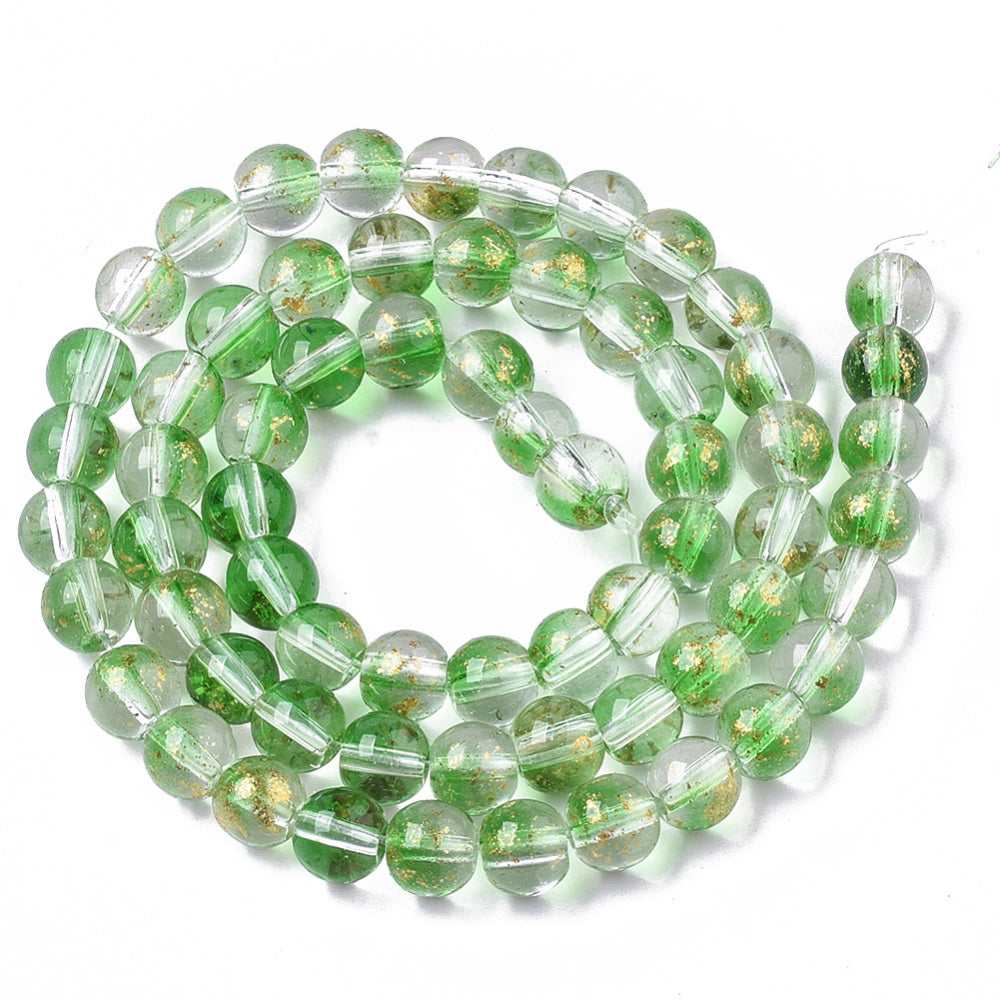 6mm Glitter Green Glass Beads