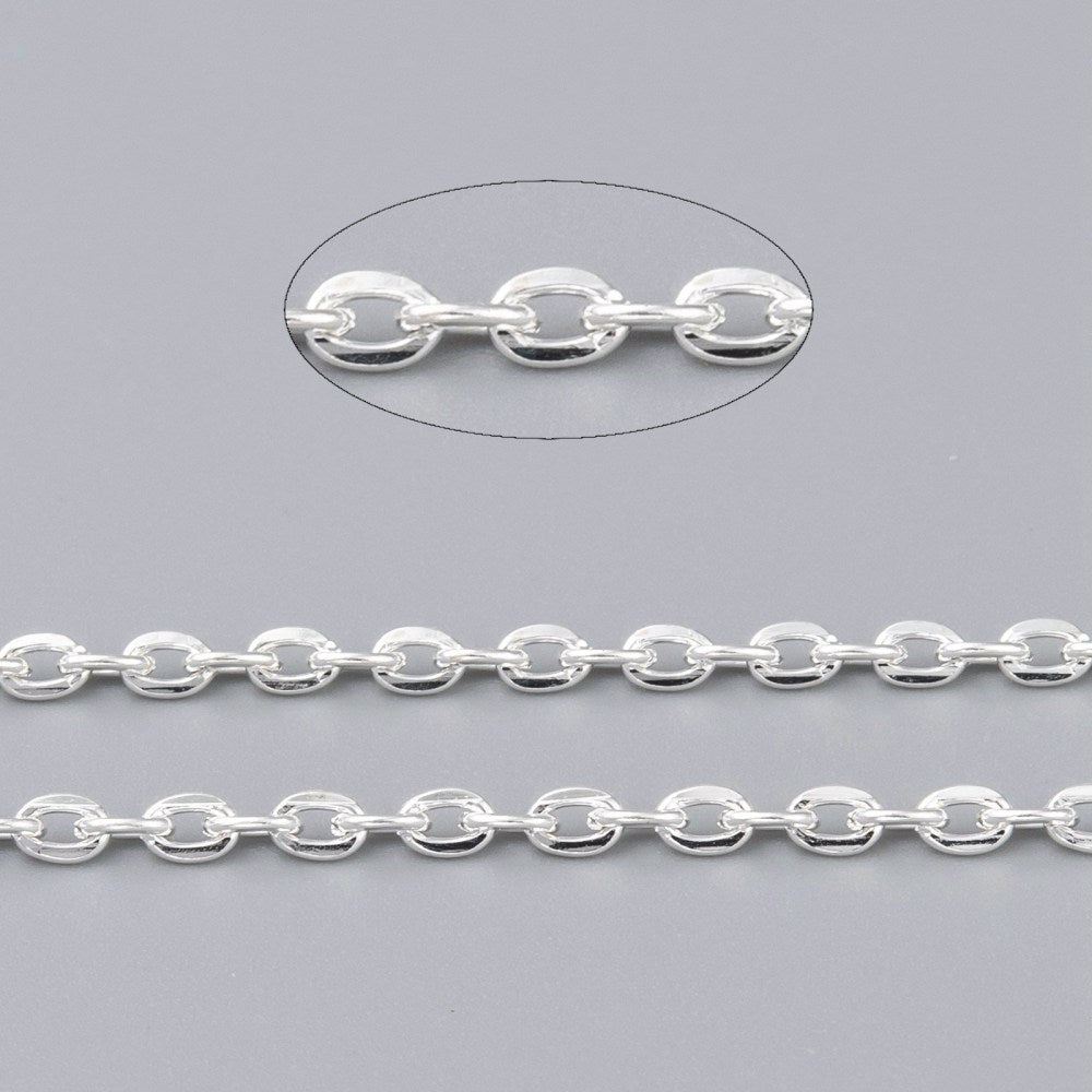 1M Silver Flat Oval Cable Chain