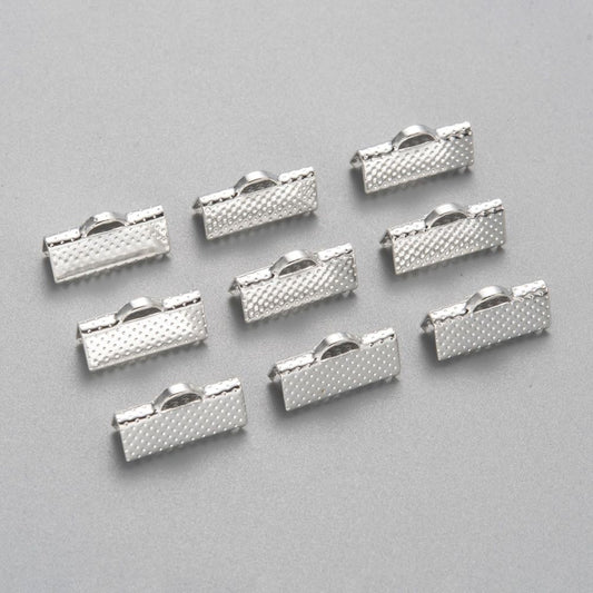 10pc 16mm Silver Ribbon End Crimps