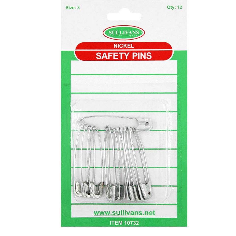 12pc Size 3 Nickel Safety Pins