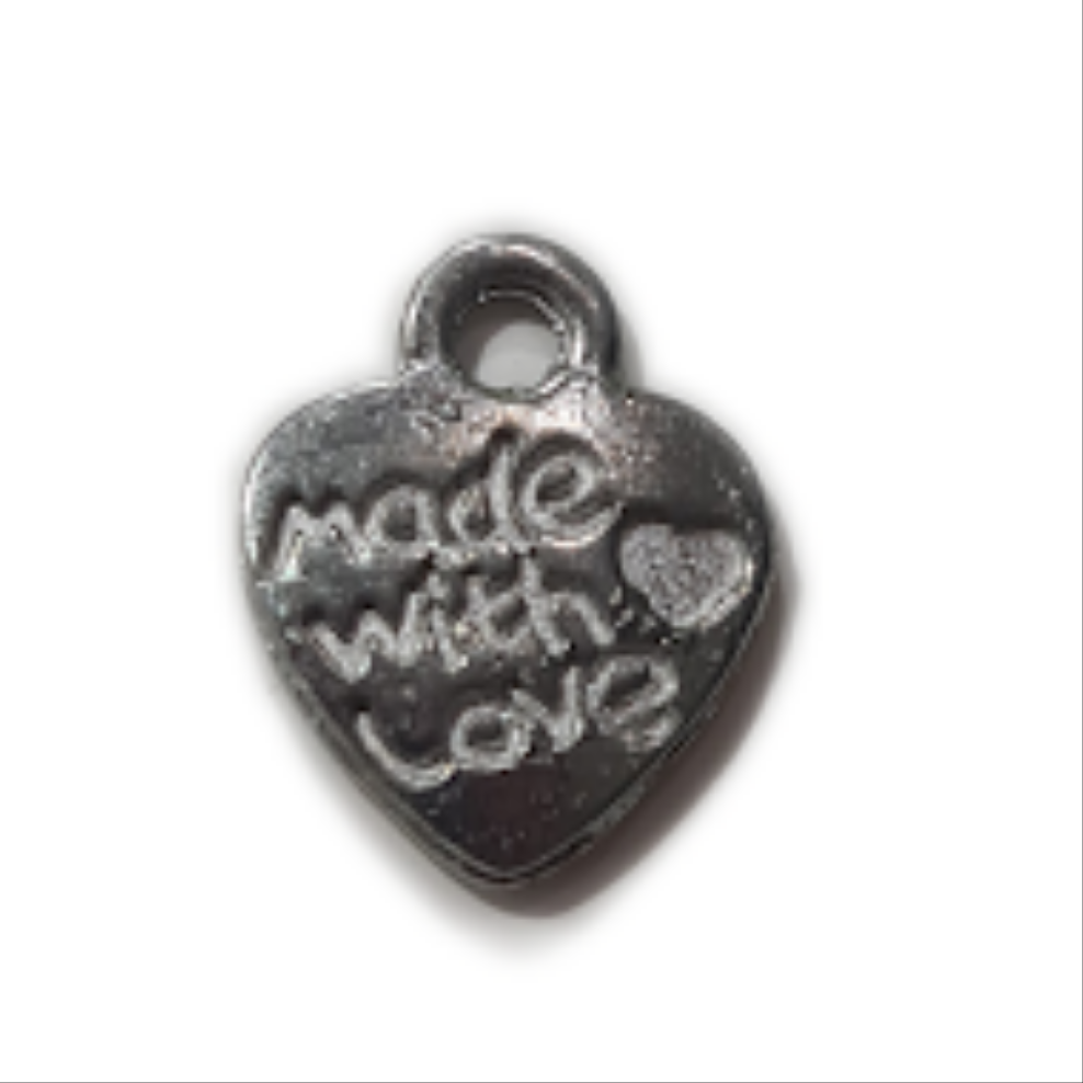 Silver Made with Love Heart Shaped Charm