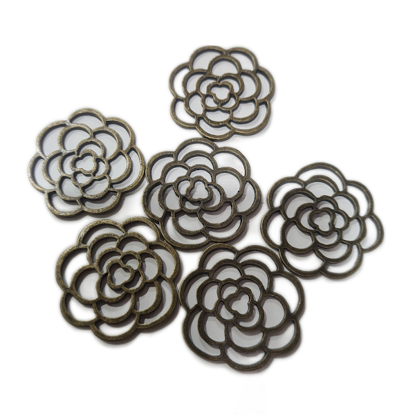 Bronze Open Rose Charm Pendant