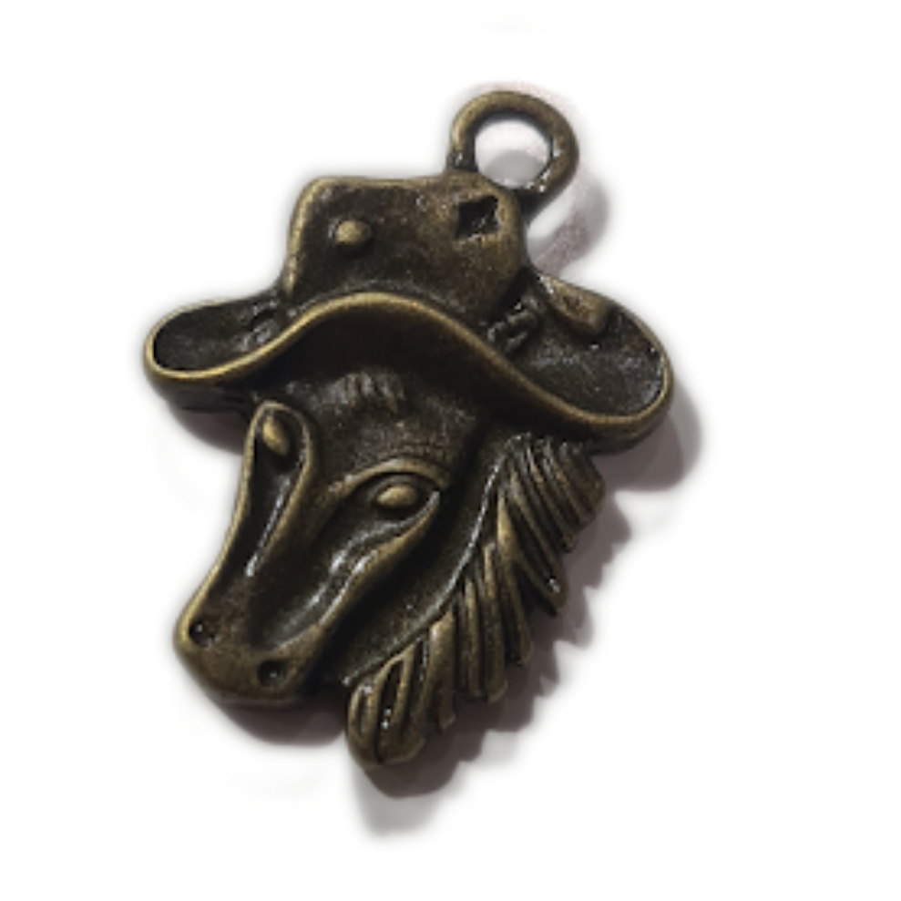 Bronze Horse with Cowboy Hat Charm Pendant