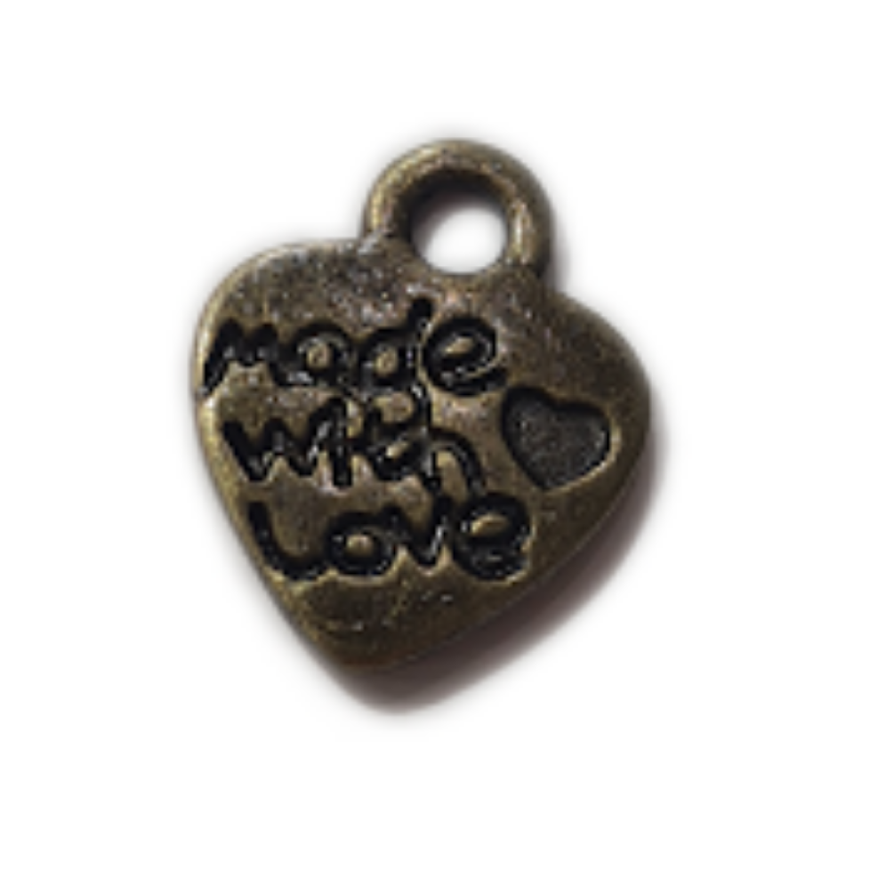 Bronze  Made with Love Heart Shaped Charm