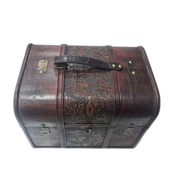 Extra Large Wooden Chest With Plain sides & Dark Red Flowers.