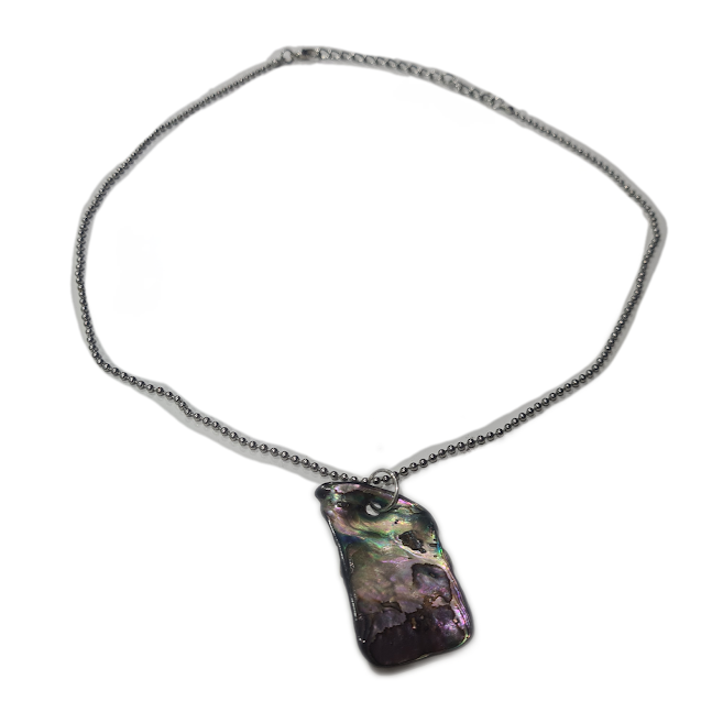 Rectangle shaped  Paua Shell Necklace With Silver Chain