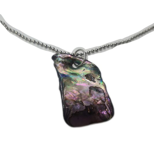 Rectangle shaped  Paua Shell Necklace With Silver Chain