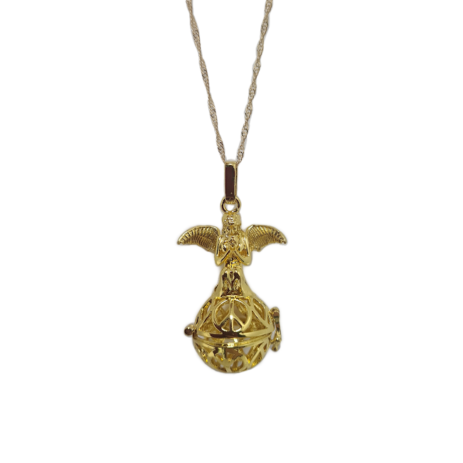 Praying Angel Gold Hollow Cage Pendant Necklace