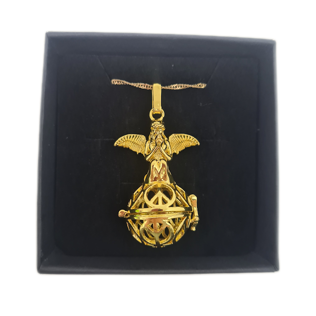Praying Angel Gold Hollow Cage Pendant Necklace