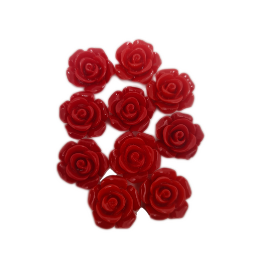 10pc Red Resin Flower Cabochons