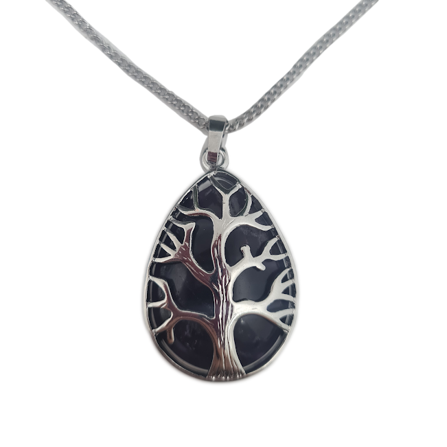 Oval Silver Amethyst Tree Of Life Necklace