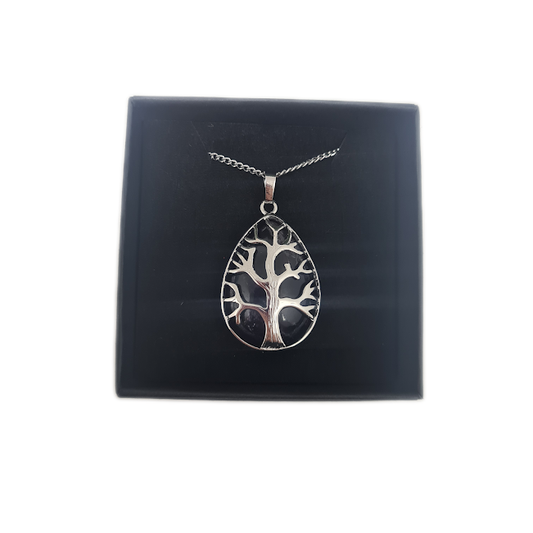 Oval Silver Amethyst Tree Of Life Necklace