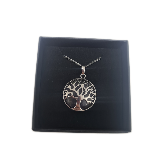 Round Silver Amethyst Tree Of Life Necklace