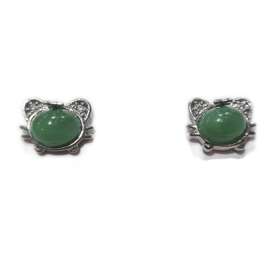 Green Aventurine Cat Stud Earrings