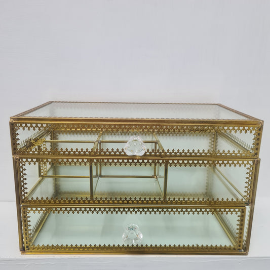 Brass Glass Make Up and Jewellery Box