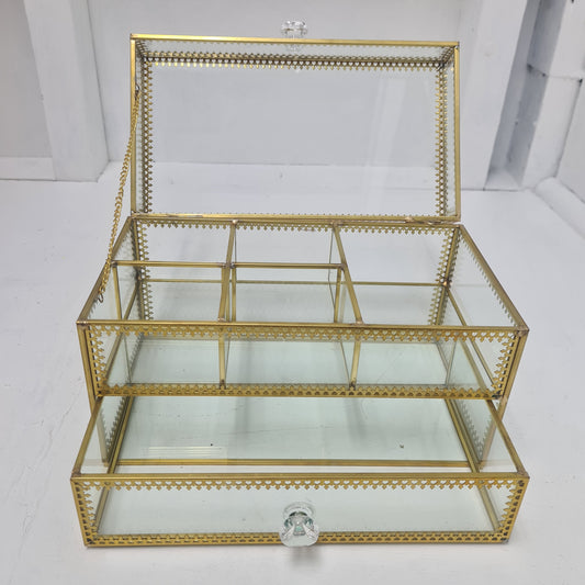Brass Glass Make Up and Jewellery Box