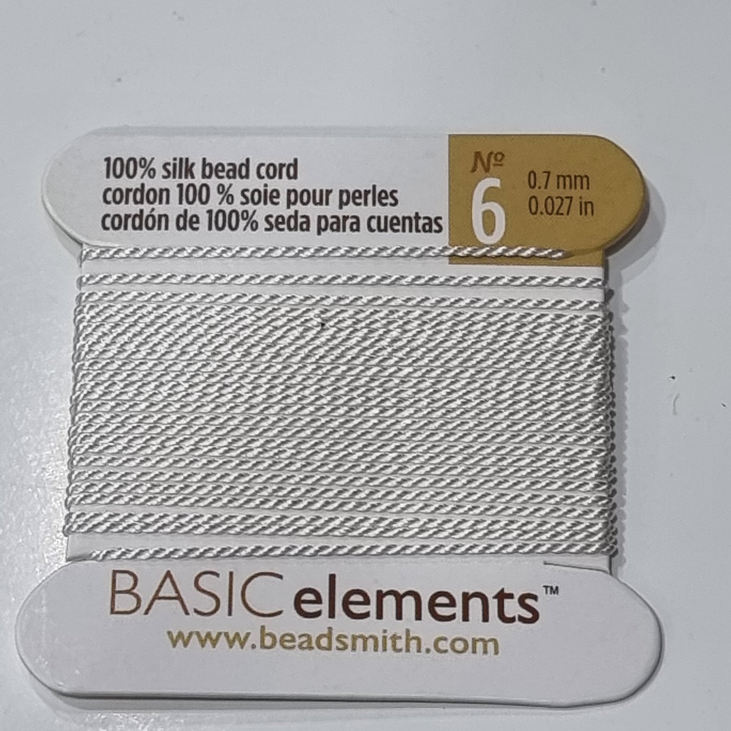 Beadsmith 100% White Silk Cord No6