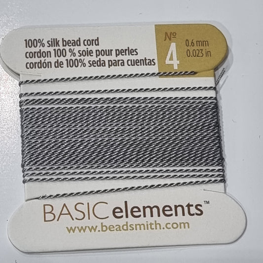 Beadsmith 100% Grey Silk Cord No4