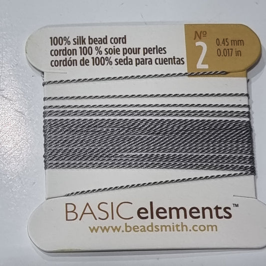 Beadsmith 100% Grey Silk Cord No2