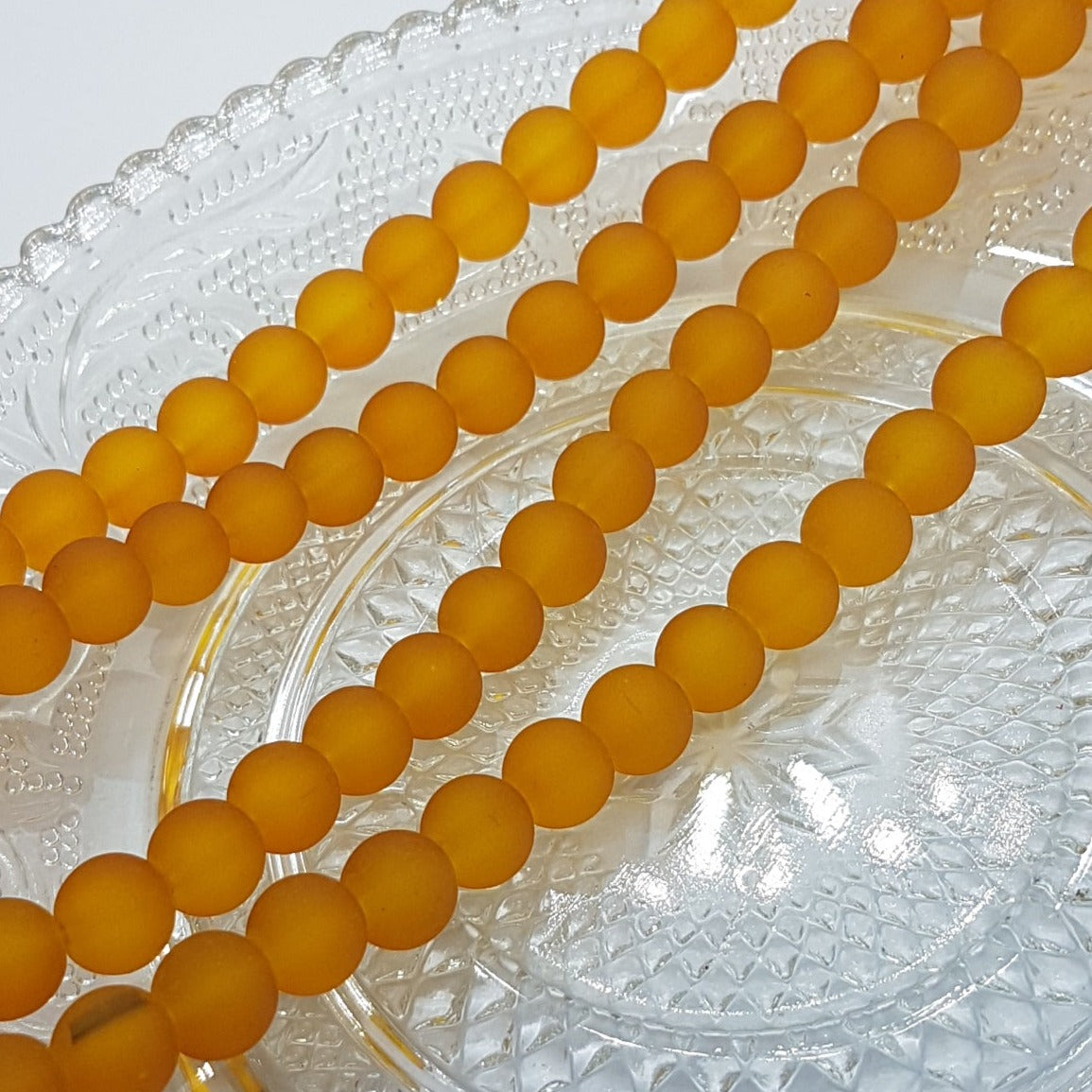 8mm Amber Frosted Glass Beads