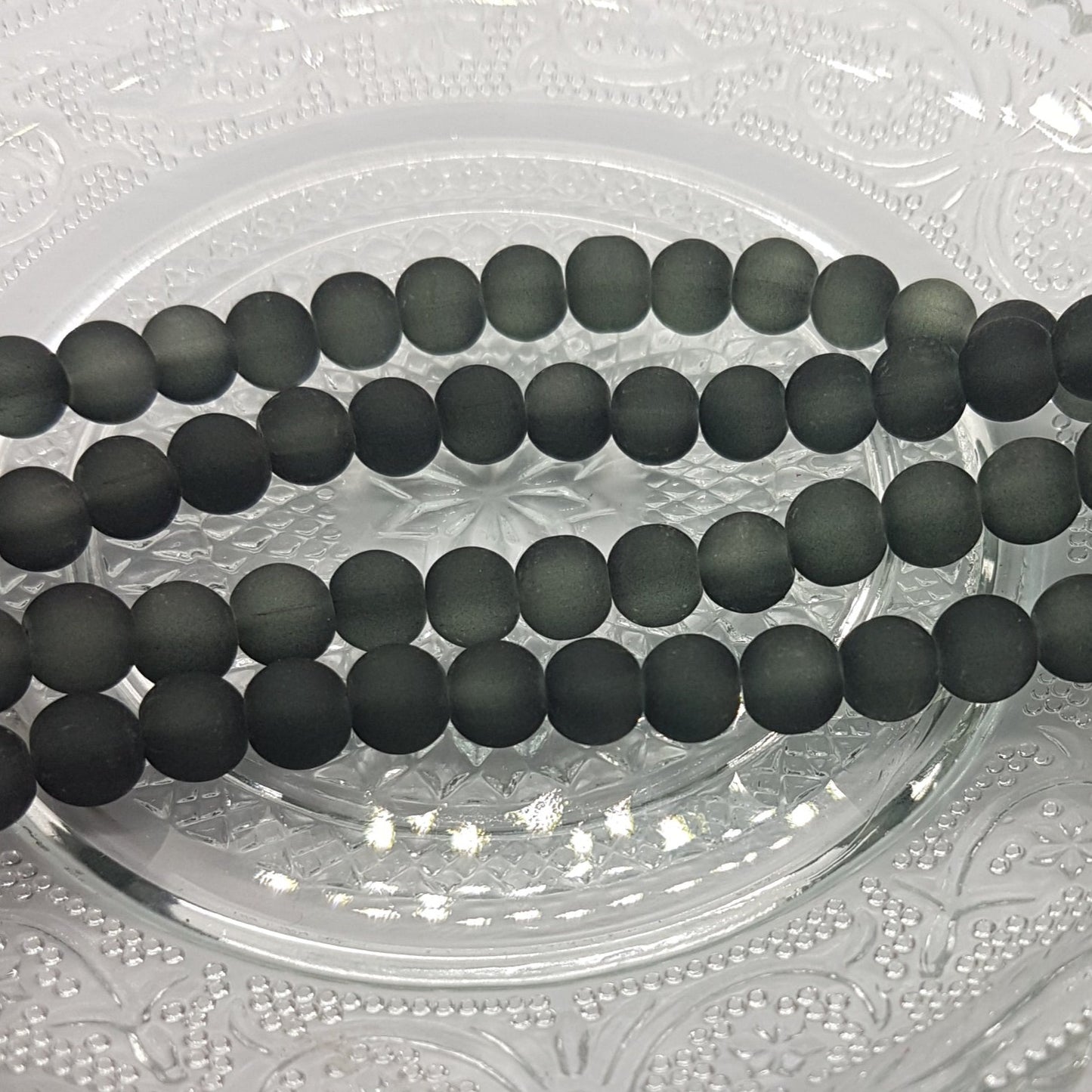 8mm Black Frosted Glass Beads