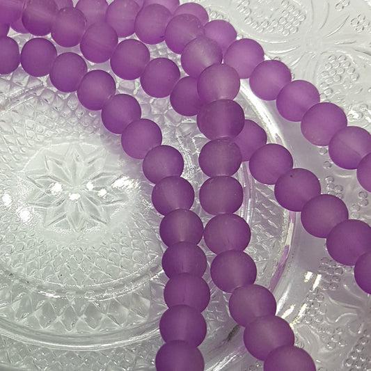 8mm Purple Frosted Glass Beads