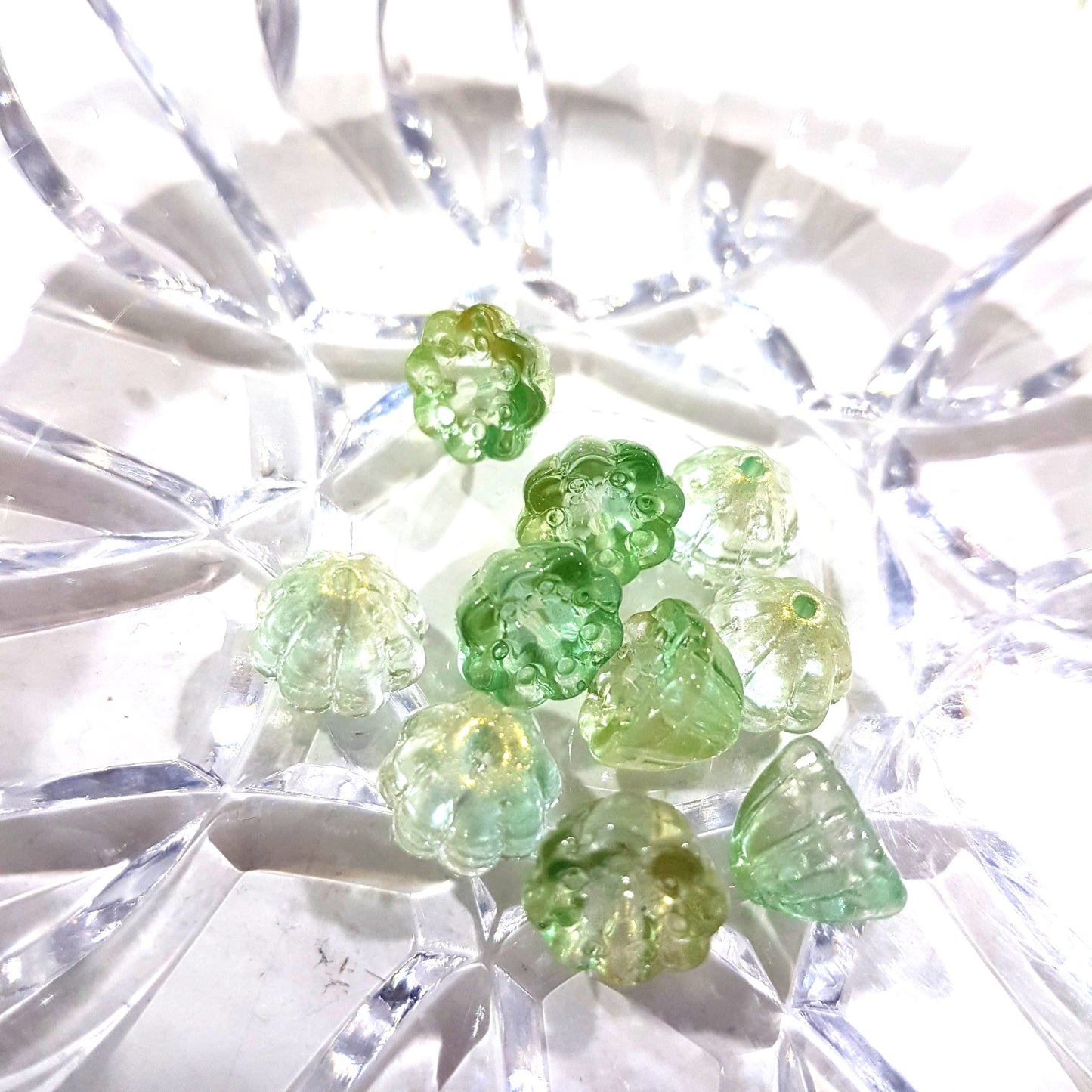 10pc Glittery Green Lotus Pod Beads