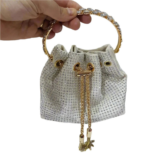 White Rhinestone Bucket Bag