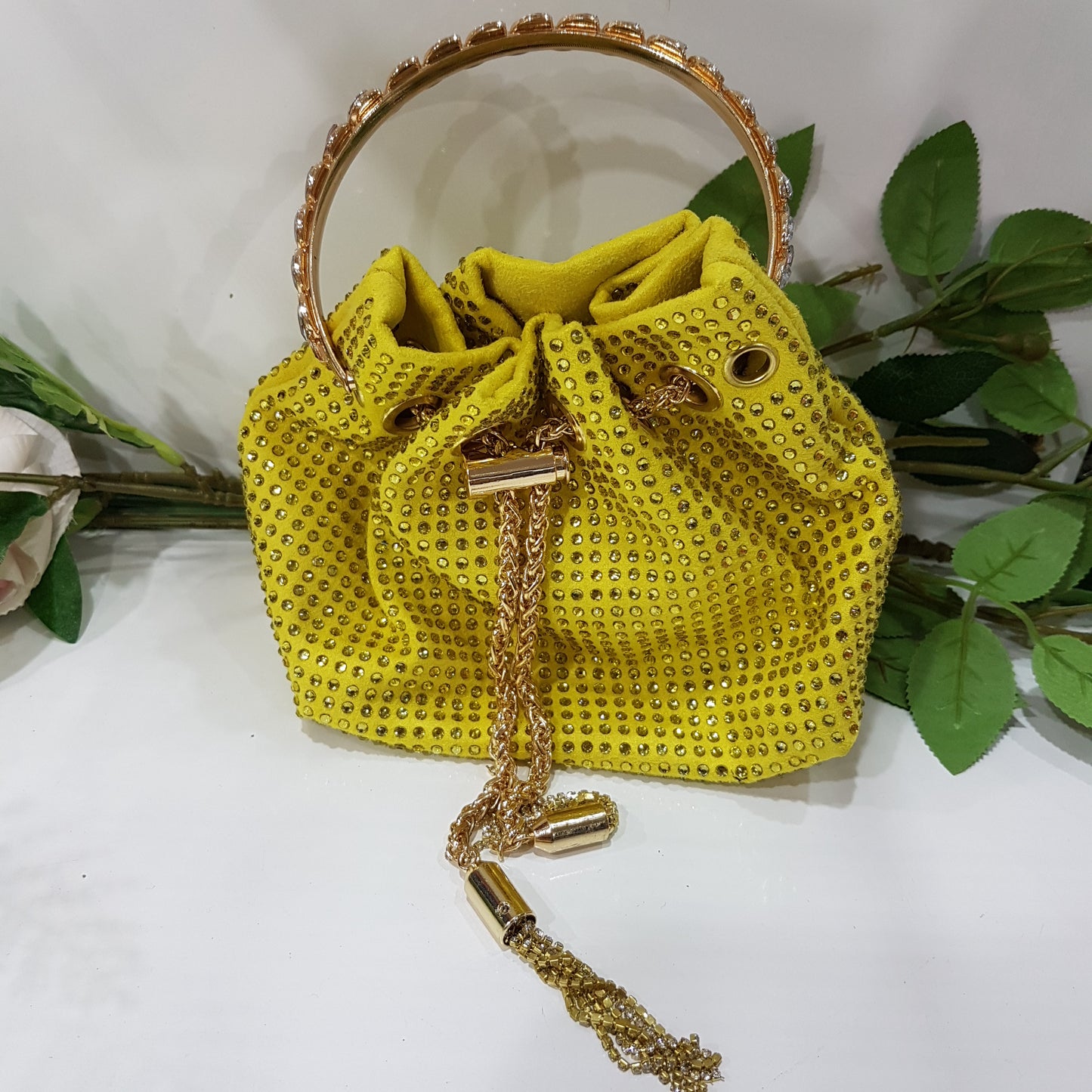 Yellow Rhinestone Bucket Bag