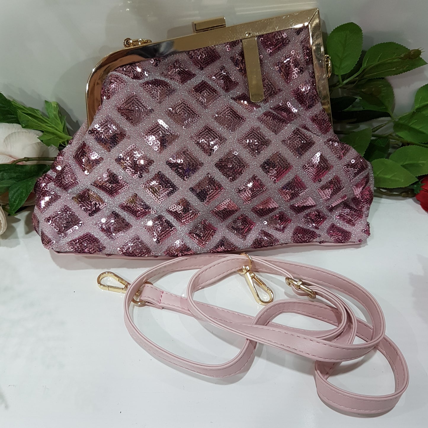 Pink Glitter Sequin Clutch Purse
