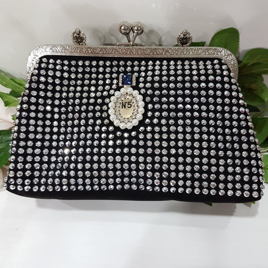 Rhinestone Metal - Handle Clutch Bag
