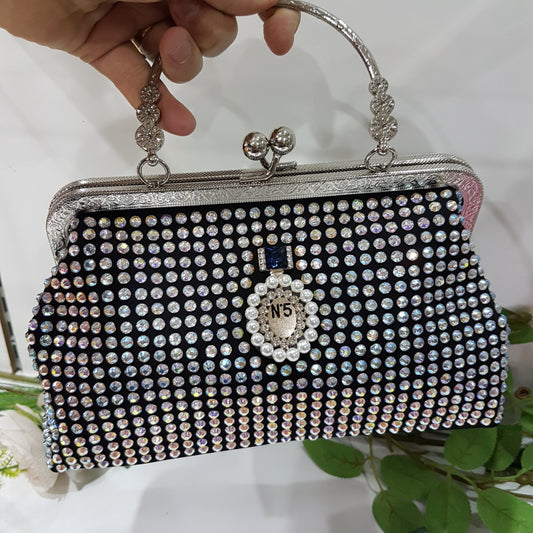 Colourful Rhinestone Metal - Handle Clutch Bag