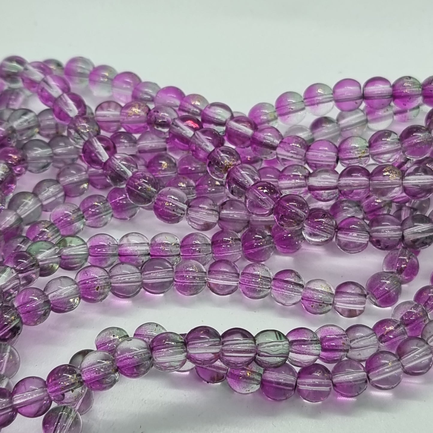6mm Glitter Purple Green Glass Beads