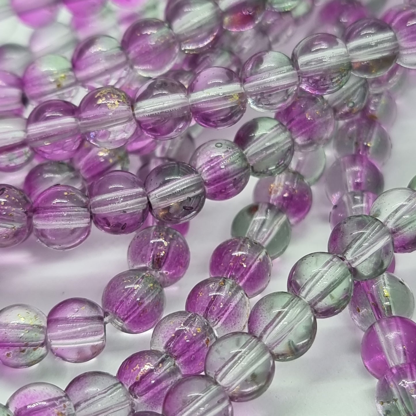 6mm Glitter Purple Green Glass Beads