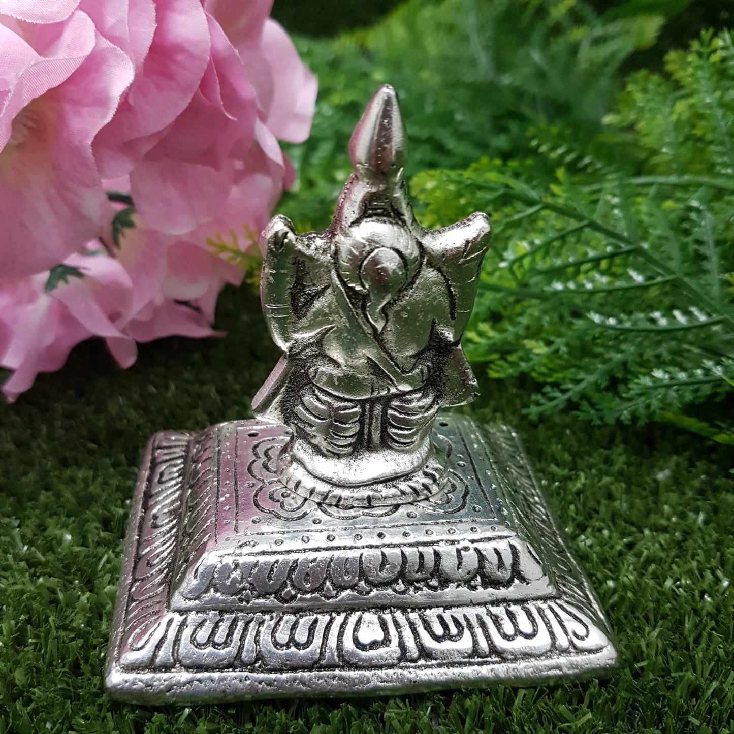 Incense Holder White metal Square Ganesh