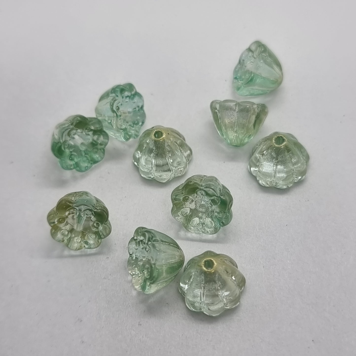 10pc Glittery Green Lotus Pod Beads