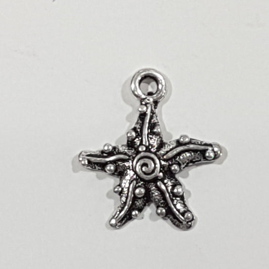 Small Silver Starfish with Swirl Charm Pendant