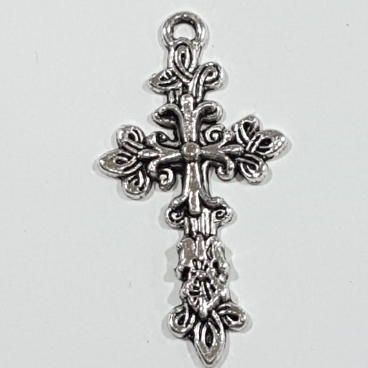 Silver Cross Pendant With Florals