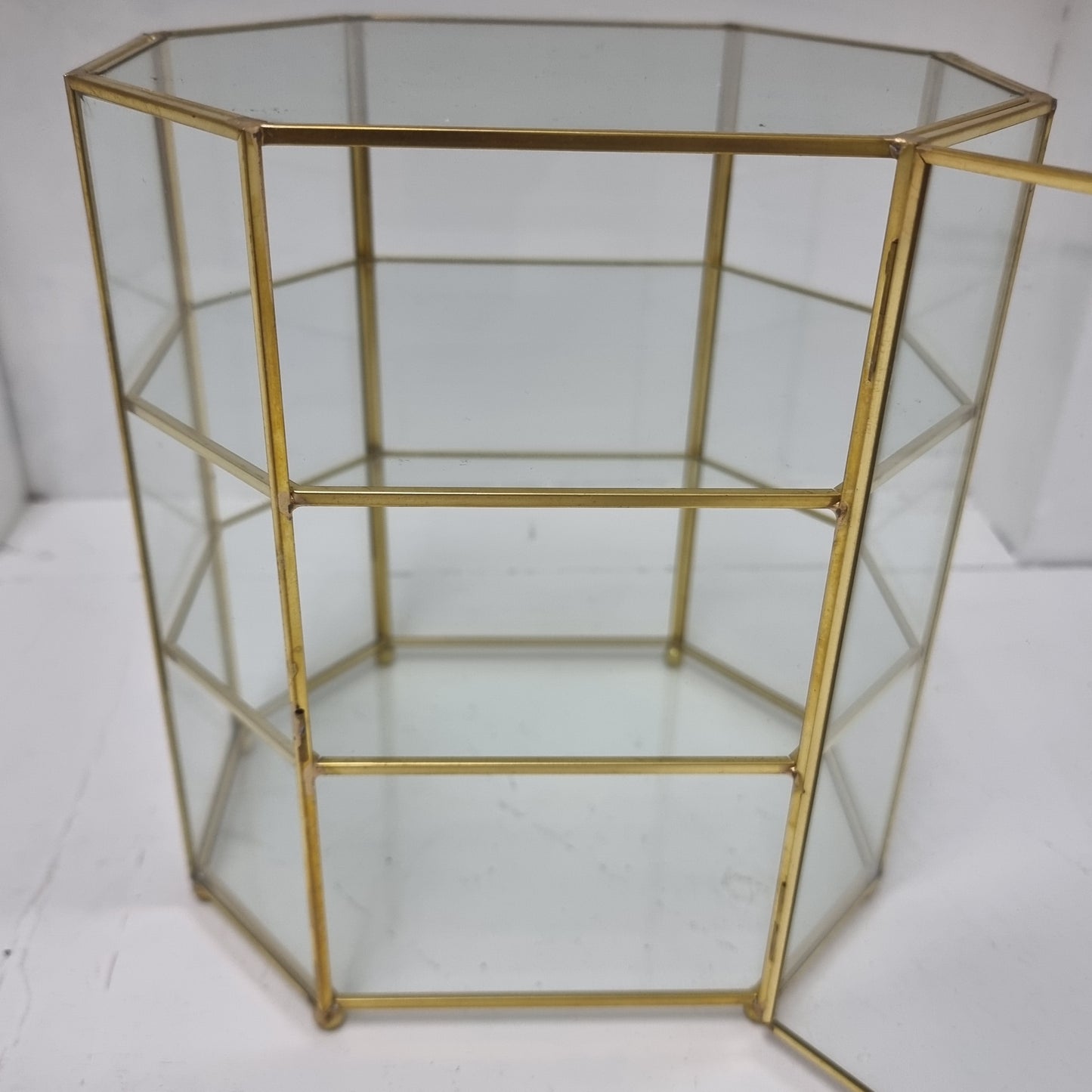 Octagon Brass Glass Jewellery Box Cabinet