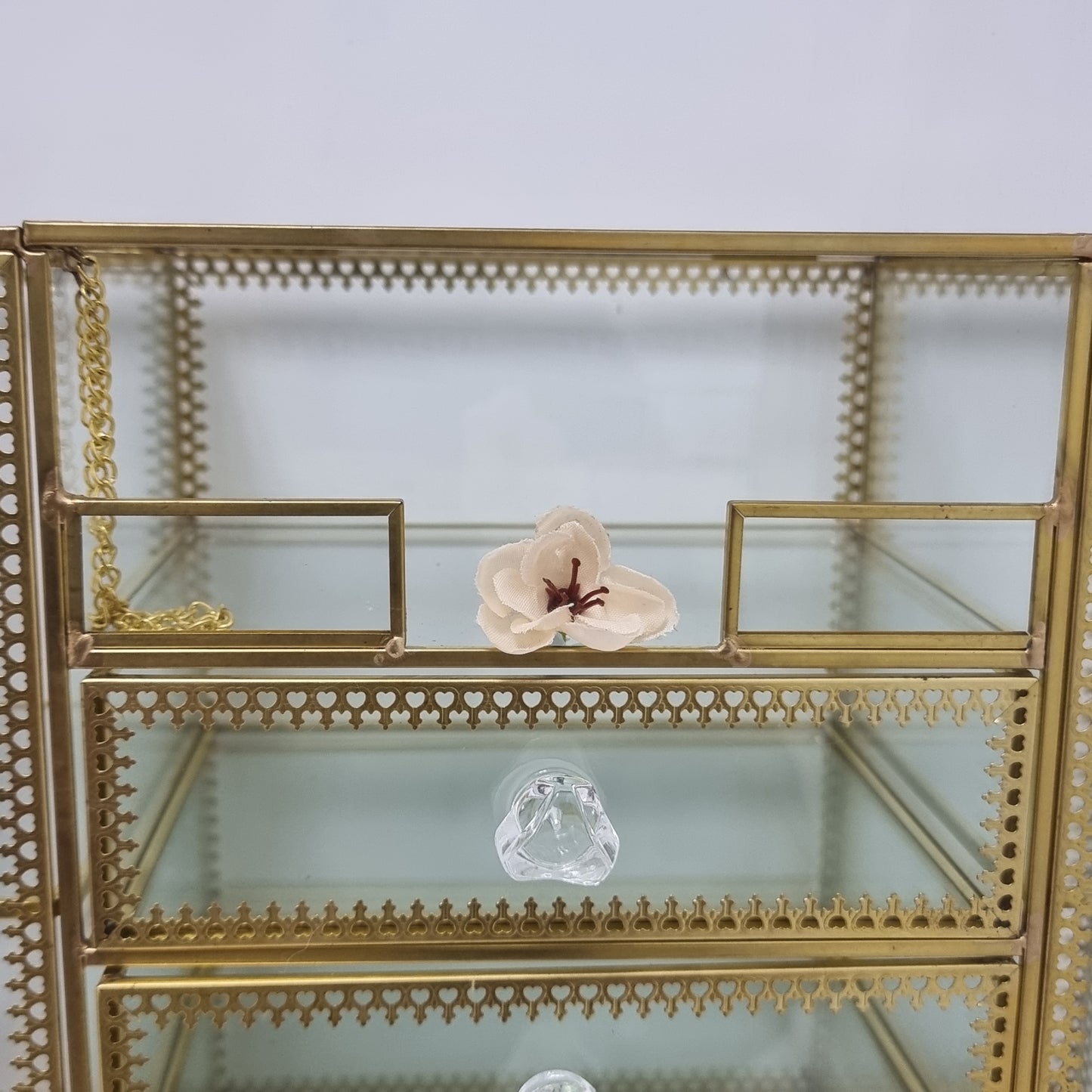 Large Brass Glass Make Up and Jewellery Box