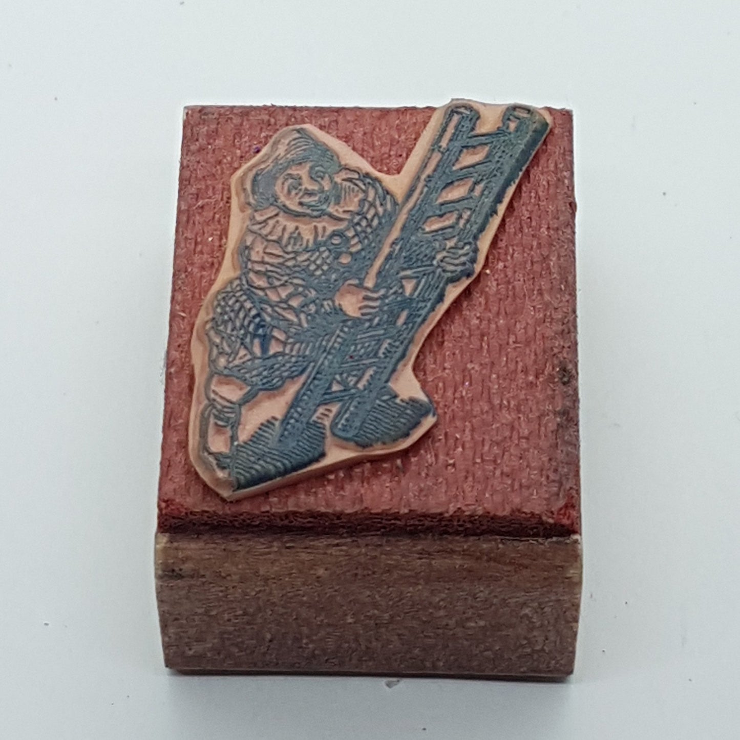 Man holding Ladder Wooden Rubber Stamp