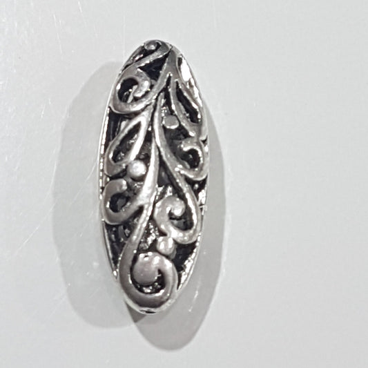Long Silver Patterned  Bead Charm